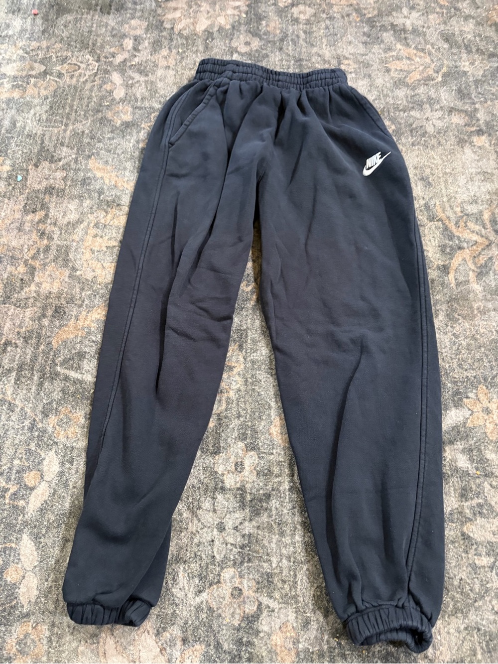 Nike Kids Black Jogger Sweatpants with White Swoosh
